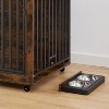 Dog Crate Furniture Decorative Kennel Wooden Dog Crate Chew-Proof Metal Barrier with Dog Bowls Flip-Top 3 Doors Wheel for Small Medium Large Dogs - 4 of 4