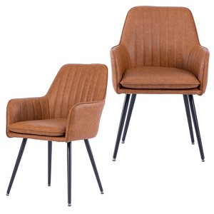 KTMBDW Set of 2 Dining Chairs with Back, Faux Leather Upholstered Modern Accent Chairs with Metal Legs for Dining Room - 1 of 4