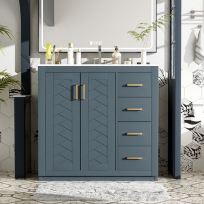 Bathroom Vanity with Sink Combo, Solid Wood Freestanding Cabinet with 3 Drawers & Soft-Close Doors, Modern Storage Vanity Set-Maison Boucle