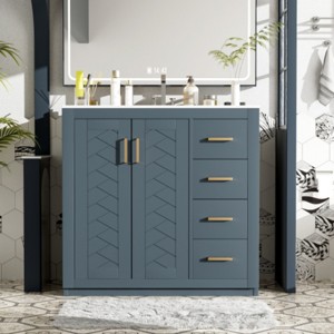 Bathroom Vanity with Sink Combo, Solid Wood Freestanding Cabinet with 3 Drawers & Soft-Close Doors, Modern Storage Vanity Set-Maison Boucle - 1 of 4