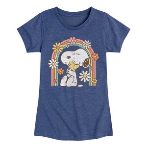 Girls' - Peanuts - Retro Flower Rainbow Fitted Short Sleeve Graphic T-Shirt - 1 of 4