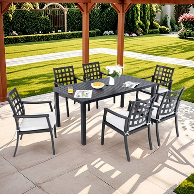 CAVINAS 7 Piece Patio Dining Set Rust-Resistant Patio Table and Chairs Weather-Resistant Patio Furniture Sets with 6 Chairs for Patio
