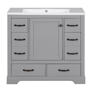 Vynxaria 36" Bathroom Vanities Gray Vanity Dresser Six-Drawer Organizer with Adjustable Shelf 34.2"H - 1 of 4