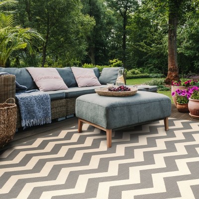 Chevron Grey and Beige Square Indoor/Outdoor Area Rug