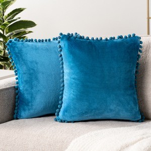 PAVILIA Set of 2 Pom Pom Throw Pillow Covers, Decorative Pompom Fringe Square Cushion Cases for Couch Sofa Bed - 1 of 4