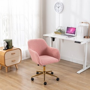 Modern Velvet Fabric Material Adjustable Height 360 Revolving Home Office Chair With Gold Metal Legs And Universal Wheels For Indoor,Yellow - 1 of 4