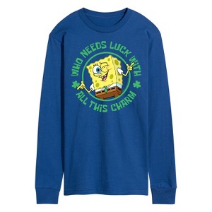 Men's - SpongeBob Squarepants - Who Needs Luck With This Charm Long Sleeve Graphic T-Shirt - 1 of 4