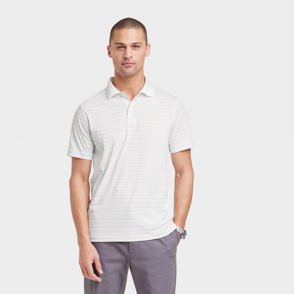 Men's Regular Fit Short Sleeve Performance Polo Shirt - Goodfellow & Co™ White/Striped S -  87130690