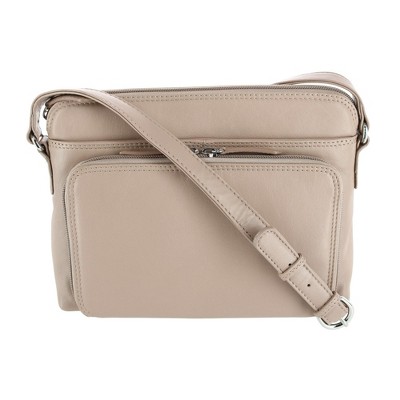Ctm Women's Leather Shoulder Bag Purse With Side Organizer, Taupe : Target