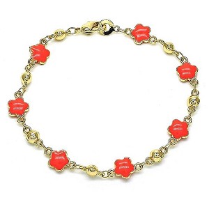 RMZ GOLD NYC 14K Gold High Polish Finish CoraL Enamel Flower Bracelet 8 Inches Women Teens - 1 of 2