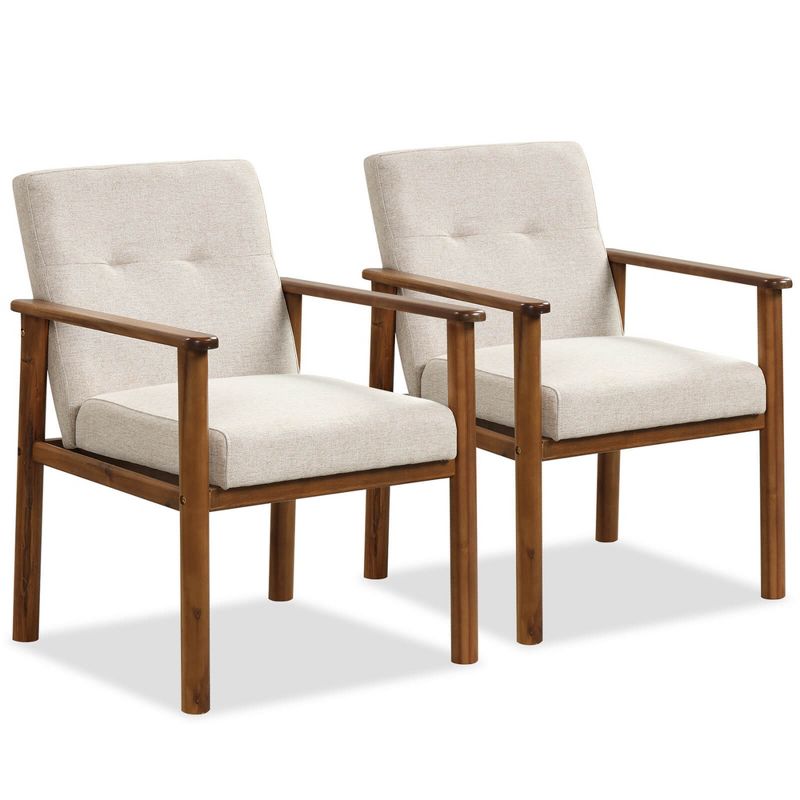 Costway Modern Accent Chair Upholstered Linen Fabric Armchair with Solid Wood Legs, 1 of 10