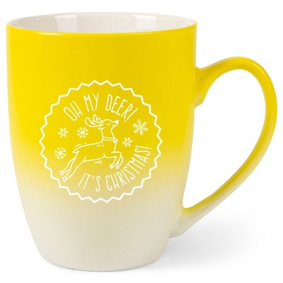 Elanze Designs Oh My Deer! It Is Christmas! Two Toned Ombre Matte Yellow and White 12 ounce Ceramic Stoneware Coffee Cup Mug