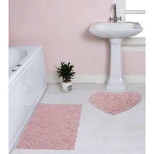 Bell Flower Collection Tufted Bath Rugs, Extra Soft and Absorbent, Non-Slip Bath Mats, Machine Washable Bathroom Mats, 2 Piece Set with Heart, Pink - 1 of 4