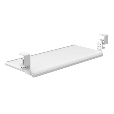 White Adjustable Clamp-On Retractable Keyboard Tray