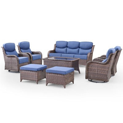 Belord Outdoor Patio Furniture with 6-inch Extra Thick Cushions, High Back Patio Furniture Set with 4 Swivel Chairs, 8 Pieces Outdoor Conversation Set