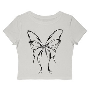 Rerun Island Women's Bow Butterfly Short Sleeve Graphic Cotton Baby Tee - Cloud Dancer 3X - 1 of 4