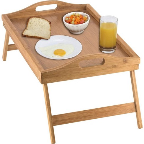 Bed Tray Table with Folding Legs Wooden Serving Breakfast in Bed or Use As A Platter Tray(Black), Size: One Size