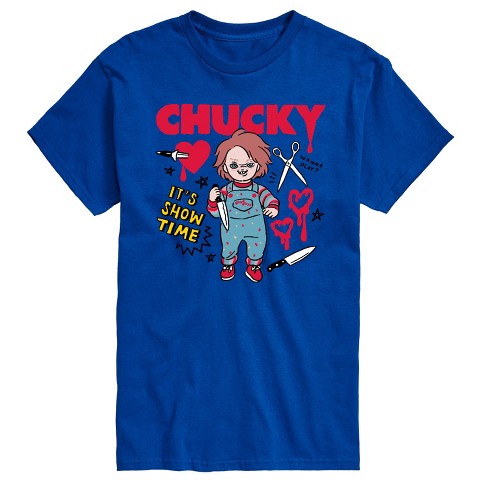 Men s Child s Play Chucky Scribbles Short Sleeve Graphic T Shirt Royal Blue Medium