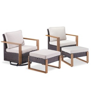 Buenhomino 4 Pieces Patio Furniture Sets, Wicker Patio Swivel Glider Chairs Set with 2 Ottoman, Outdoor Furniture Set for Outside Porch and Backyard - 1 of 4