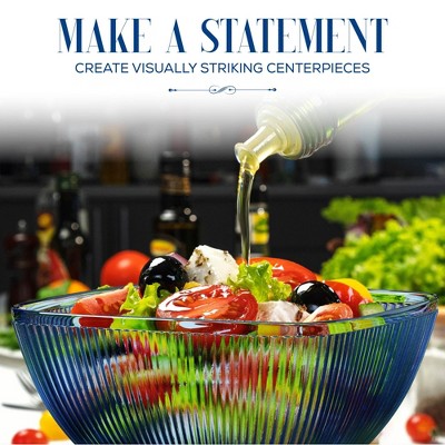 Indigo Blue Ribbed Acrylic Large Serving Bowl, 113-Ounce