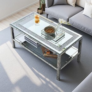 39.5" Mirrored Crystal 2-Tier Coffee Table - 1 of 4