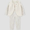 Carter's Just One You® Baby Girls' 3pc Floral Faux Shearling Vest with Bodysuit and Leggings Set - Cream - 2 of 4