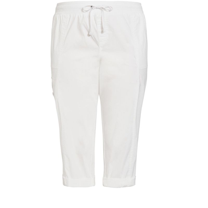 Women's Plus Size Cotton Roll Up Capri - white | EVANS, 3 of 4