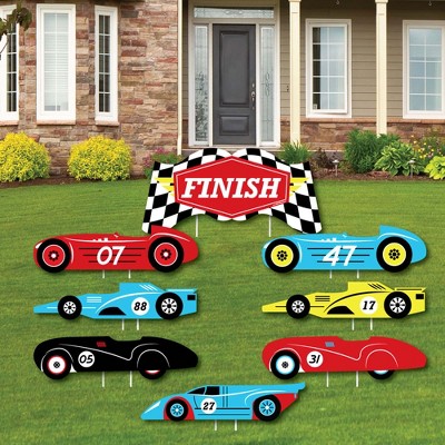 Big Dot of Happiness Let's Go Racing - Racecar - Yard Sign & Outdoor Lawn Decorations - Race Car Birthday Party or Baby Shower Yard Signs - Set of 8