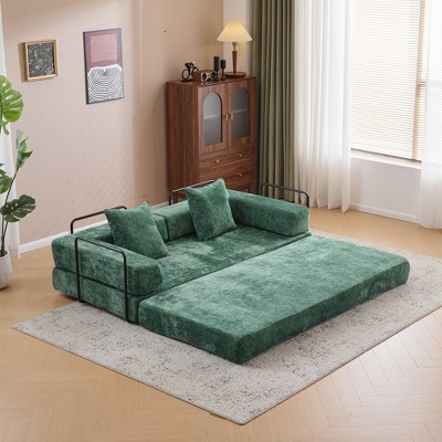 Whisen Sectional Compression Sofa Bed & Floor Futon Couch with Convertible Folding Design, Pillows and Armrests