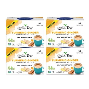 Quik Tea Unsweetened Turmeric Ginger Instant Chai Tea Latte - 40 Count (4 Boxes of 10 Each) - Preservative Free, All Natural Ingredients - 1 of 4