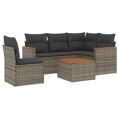 vidaXL 6 Piece Patio Sofa Set with Cushions Gray Poly Rattan - With Table