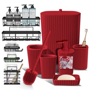 Hearth & Harbor Red Bathroom Set, Christmas Bathroom Sets, 6PC Bathroom Accessories Set, XMAS Bathroom Décor with Toilet Trash Can & Soap Dispenser - 1 of 4