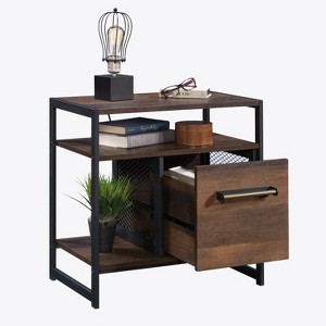 Vynxaria Versatile Side Table/Night Stand - Brown (Warm Oak Finish), 24.02"Lx15.51"Wx24.02"H, 1 Drawer (Metal Runners), Open Lower Shelf, Durable - 1 of 4