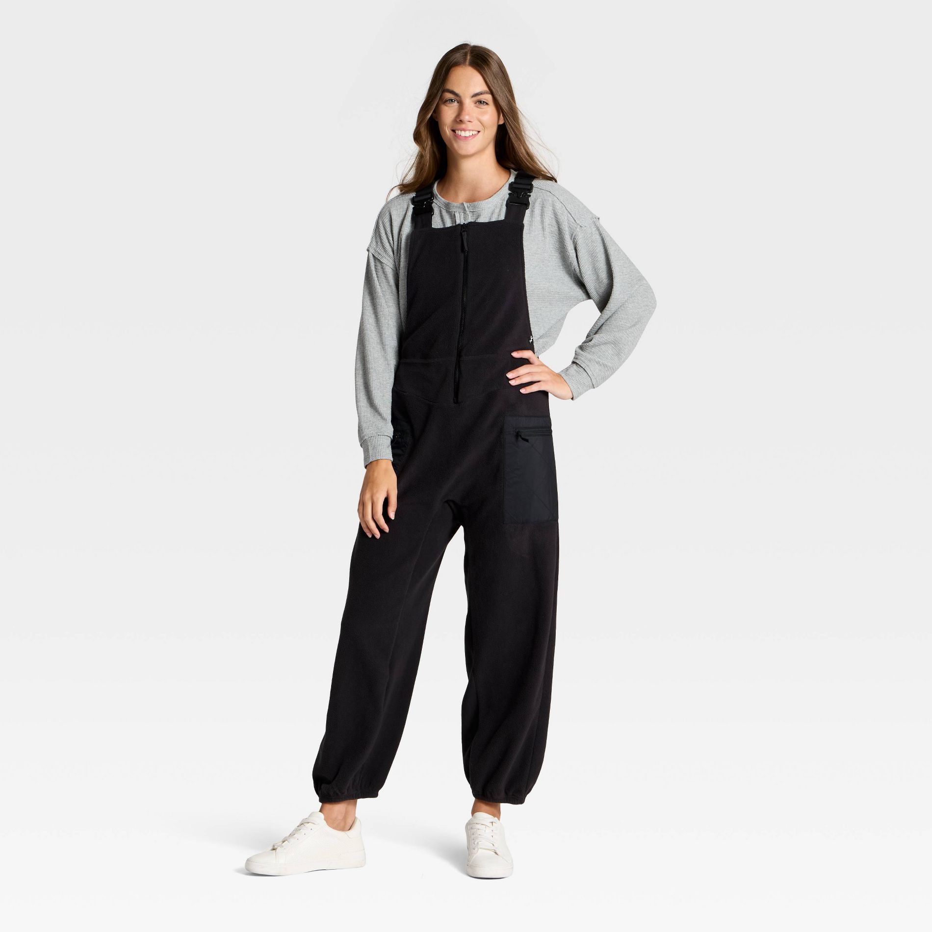 Women's High Pile Fleece Overalls - JoyLab™ Black L