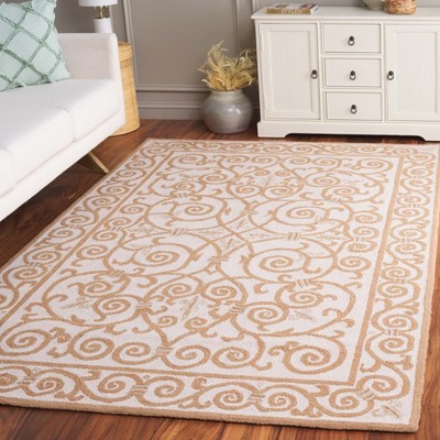 Ivory and Gold Hand-Hooked Wool Area Rug, 2' x 8'
