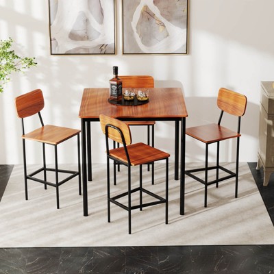 Walnut and Black Industrial Pub Table Set with 4 Chairs