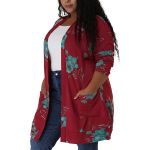 Agnes Orinda Women's Plus Size Lightweight Open Front Knit Floral Cardigans - 1 of 4