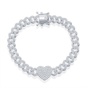 Bella Silver Sterling Silver Micro Pave CZ Monaco Heart Bracelet - Silver - 7.5 Inch - 1 of 2