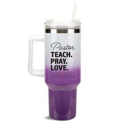 Elanze Designs Pastor Teach. Pray. Love. Repeat 40 oz. Stainless Steel, Large Water Bottle Coffee Mug, Spill & Leak Resistant, Thermal Travel Tumbler