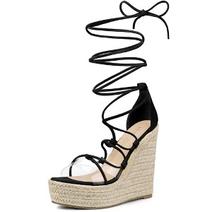 Allegra K Women's Platform Espadrilles Wedge Heel Transparent Straps Sandals - 1 of 4