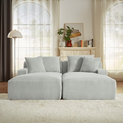 Convertible Sectional Sofas Compressible Double Chaise Lounge ¨C No Assembly Required, Fluffy Modern Sleeper Loveseat for Living Room