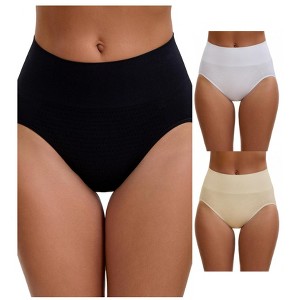 INSPIRE CHIC Women's High Waist Tummy Slimming Elastic Briefs Breathable Butt Lifter Underwear 3 Packs - 1 of 4