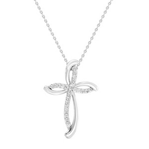GILDED Diamond Cross Pendant Necklace for Women in 925 Sterling Silver or 14K Gold Plated with 1/4 ctw Lab Grown Diamond | 18" Cable Chain - 1 of 4