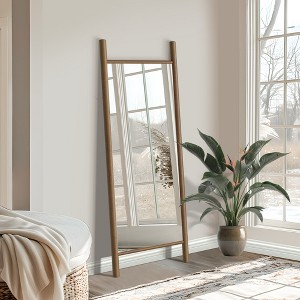 SpassWay Solid Wood Full Length Mirror Accent Wall Mirror Novelty Cheval Mirror Black/Brown/Walnut/Natural Wood - 1 of 4