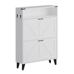 Freestanding Shoe Cabinet 2 Flip Drawers Front Door Shoe Rack with Adjustable Shelf Metal Legs for Entryway 31.5 D x 9.45 W x 44.49 H - 1 of 4