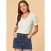 Allegra K Women's Button V Neck Full Placket Short Sleeve Floral Top - 3 of 4