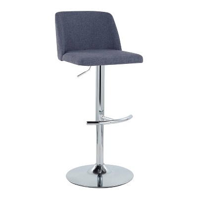 Blue Adjustable Swivel Barstool with Metal Frame