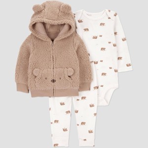 Carter's Just One You® Baby Boys' 3pc Thermal Bear Sweatshirt & Pants Set - Brown - 1 of 4