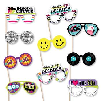 Big Dot of Happiness Through the Decades Glasses - Paper Card Stock 50s, 60s, 70s, 80s, and 90s Party Photo Booth Props Kit - 10 Count