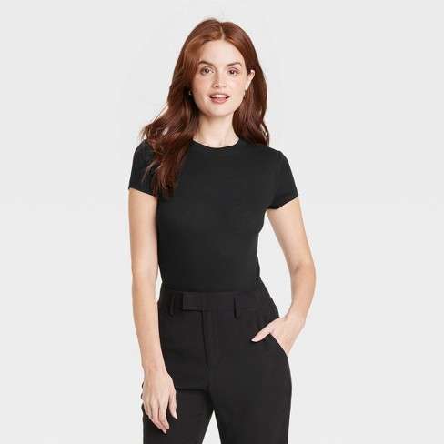 Women's Ribbed Bodysuit - A New Day™ Black L : Target